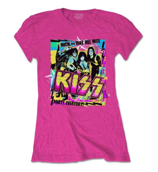 KISS: Party Every Day - Ladies Heliconia Pink T-Shirt