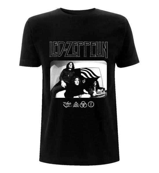 Led Zeppelin: Icon Logo Photo - Black T-Shirt