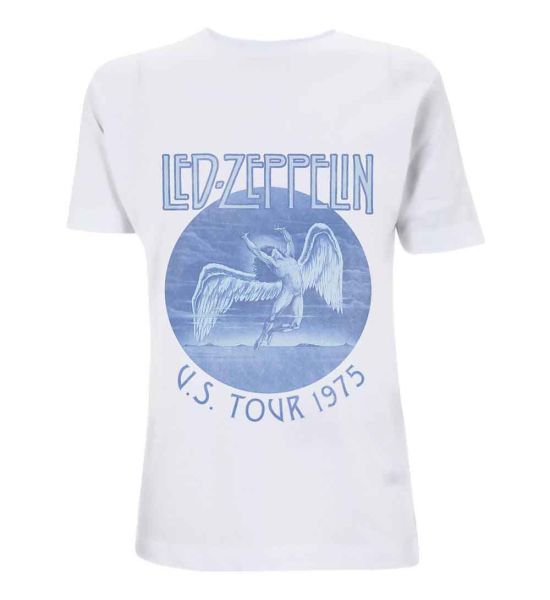 Led Zeppelin: Tour '75 Blue Wash - White T-Shirt