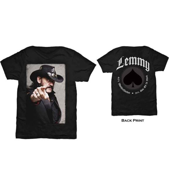 Lemmy: Pointing Photo (Back Print) - Black T-Shirt