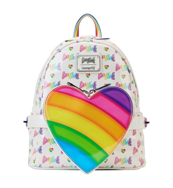 Loungefly Lisa Frank: Logo Heart Detachable Rainbow Bag Mini Backpack