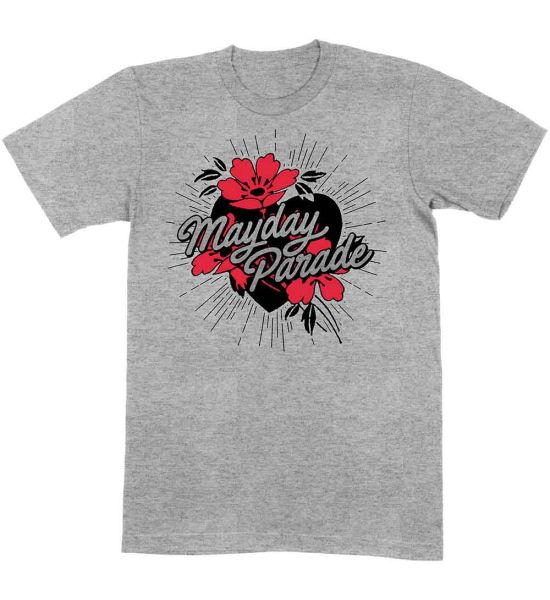 Mayday Parade: Heart and Flowers - Grey T-Shirt