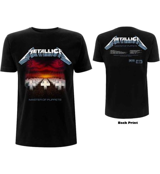 Metallica: Master of Puppets Tracks (Back Print) - Black T-Shirt