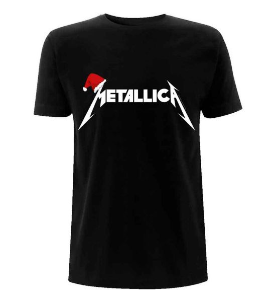 Metallica: Santa Hat Logo - Black T-Shirt