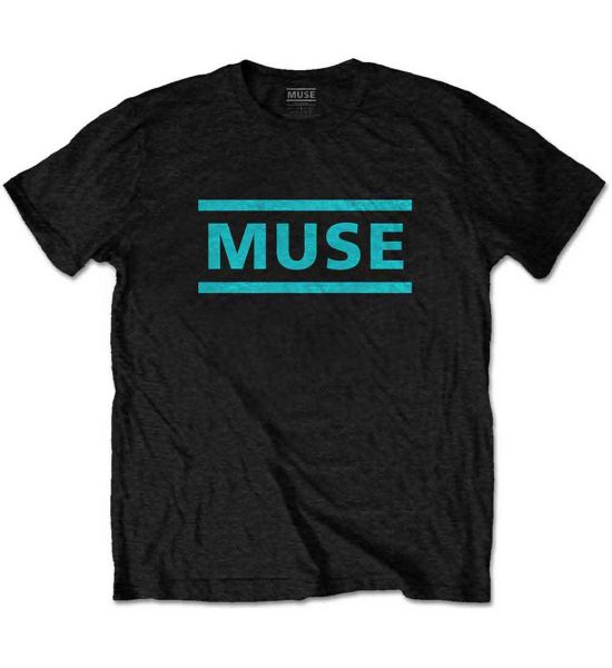 Muse: Light Blue Logo - Black T-Shirt