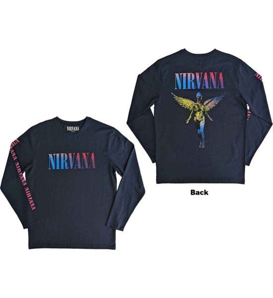 Nirvana: Angelic Gradient (Back Print, Sleeve Print) - Navy Blue Long Sleeve T-Shirt