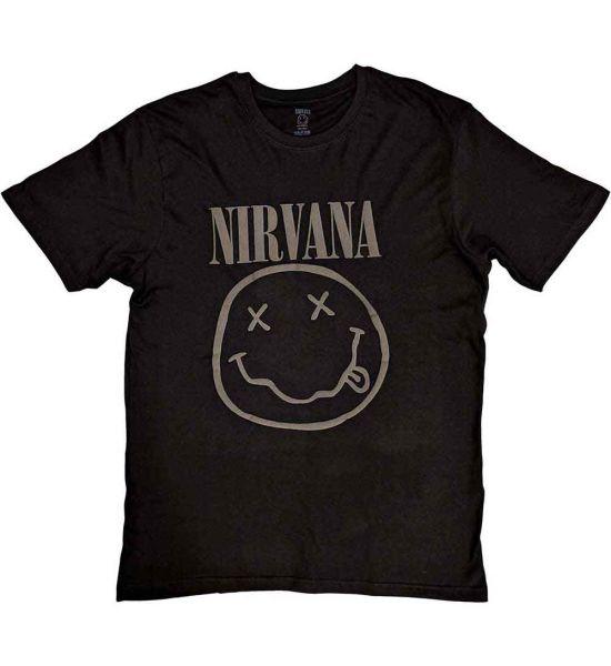 Nirvana: Black Happy Face (Hi-Build) - Black T-Shirt