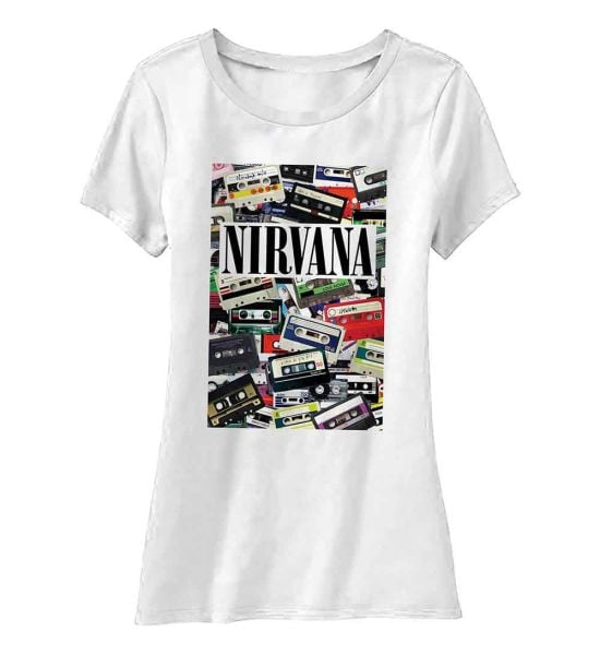 Nirvana: Cassettes - Ladies White T-Shirt