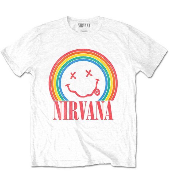 Nirvana: Happy Face Rainbow - White T-Shirt