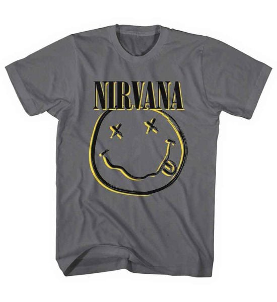 Nirvana: Inverse Happy Face - Charcoal Grey T-Shirt