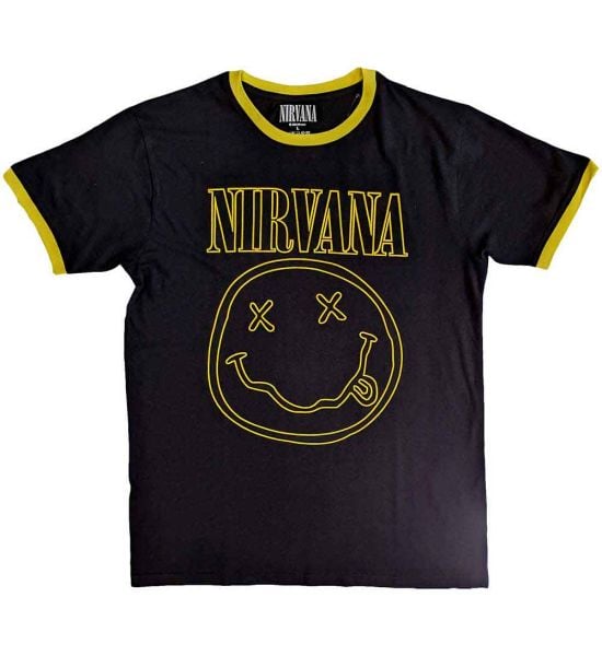 Nirvana: Outline Happy Face - Black T-Shirt