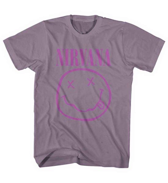 Nirvana: Purple Happy Face - Dusky Pink T-Shirt