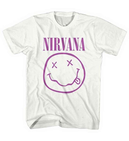 Nirvana: Purple Happy Face - White T-Shirt