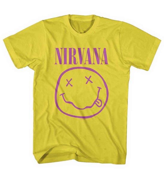 Nirvana: Purple Happy Face - Yellow T-Shirt