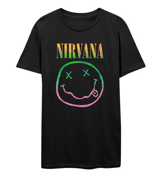 Nirvana: Sorbet Ray Happy Face - Black T-Shirt