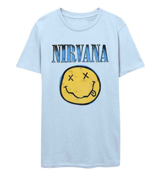 Nirvana: Xerox Happy Face Blue - Light Blue T-Shirt