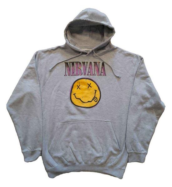 Nirvana: Xerox Happy Face Pink - Grey Pullover Hoodie