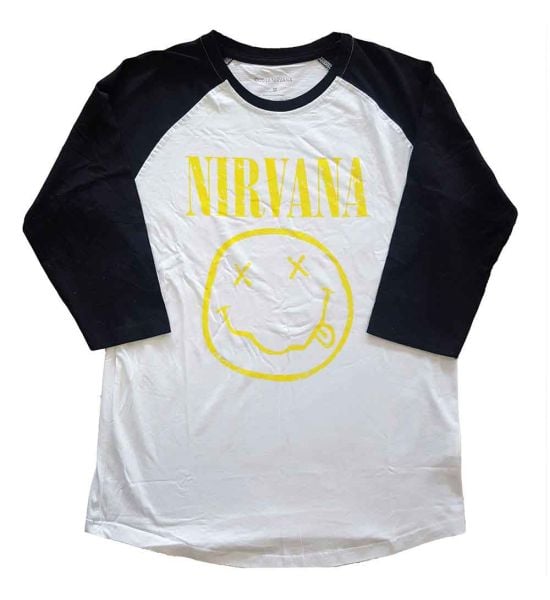 Nirvana: Yellow Happy Face - Black & White T-Shirt