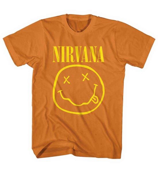 Nirvana: Yellow Happy Face - Orange T-Shirt