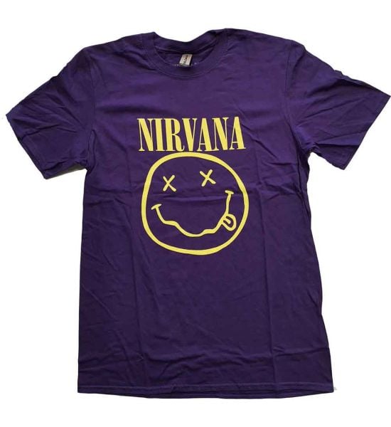 Nirvana: Yellow Happy Face - Purple T-Shirt