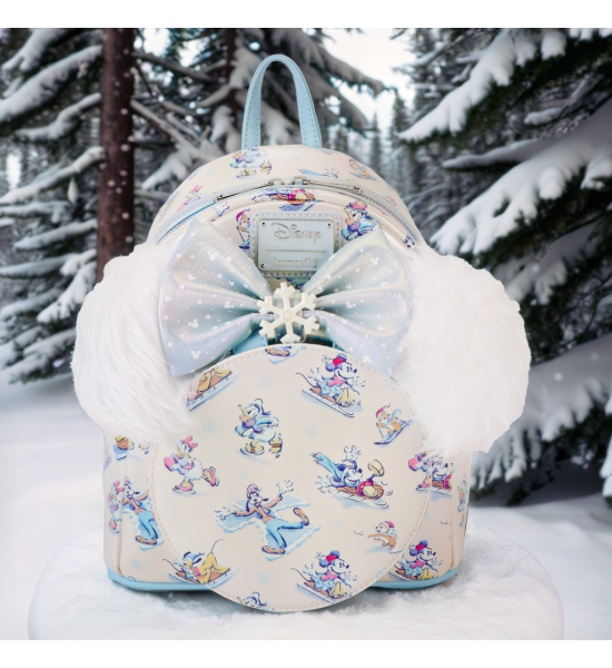 Loungefly: Disney Mickey and Friends Winter Wonderland AOP Mini Backpack with Headband