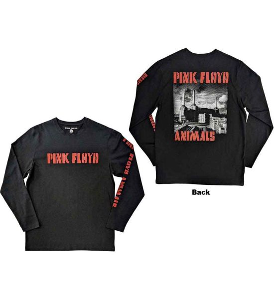 Pink Floyd: Animals B&W (Back Print, Sleeve Print) - Black Long Sleeve T-Shirt