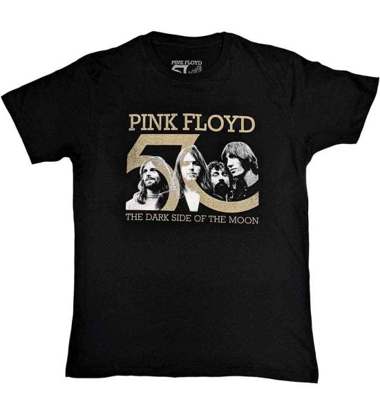 Pink Floyd: Band Photo & 50th Logo - Black T-Shirt