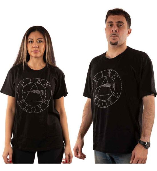 Pink Floyd: Circle Logo (Embellished) - Black T-Shirt