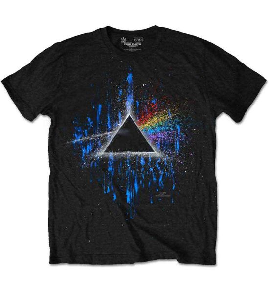 Pink Floyd: Dark Side of the Moon Blue Splatter - Black T-Shirt