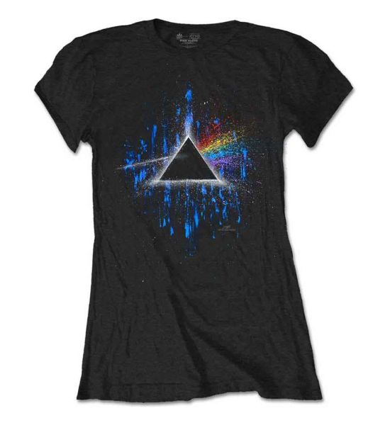 Pink Floyd: Dark Side of the Moon Blue Splatter - Ladies Black T-Shirt