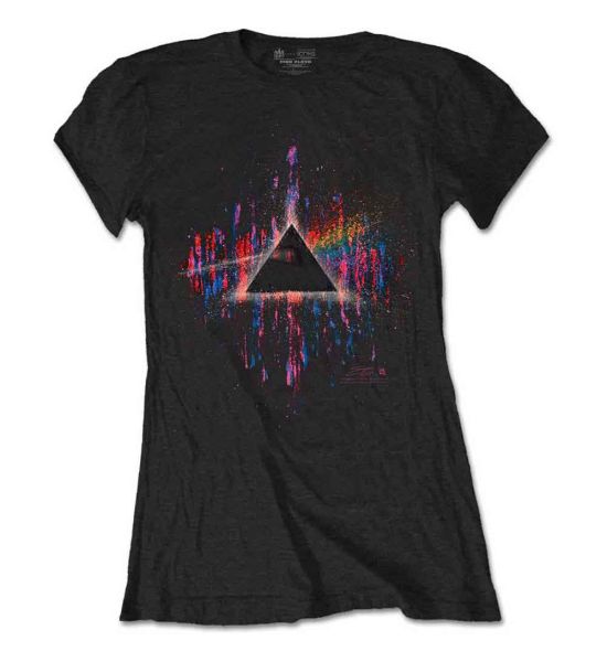 Pink Floyd: Dark Side of the Moon Pink Splatter - Ladies Black T-Shirt