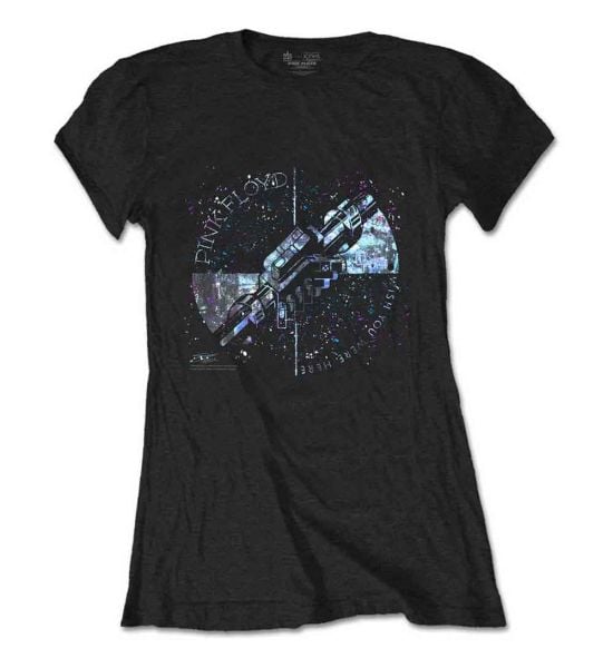 Pink Floyd: Machine Greeting Blue - Ladies Black T-Shirt