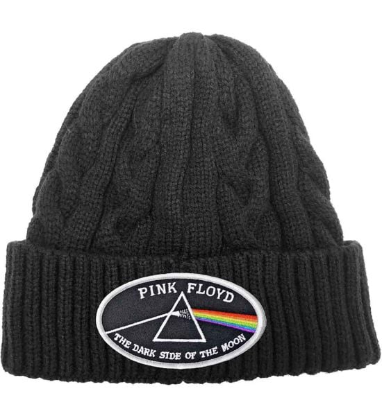 Pink Floyd: The Dark Side of the Moon White Border (Cable Knit ) - Black Beanie Hat Preorder