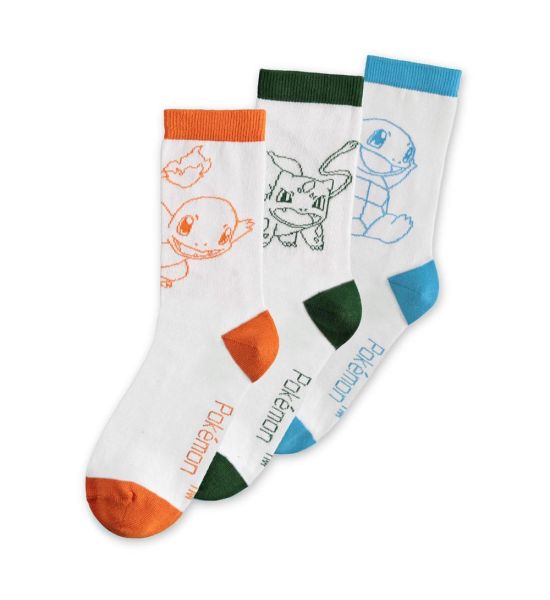 Pokemon: Charmander, Bulbasaur, Squirtle Socks 3-Pack (39-42)