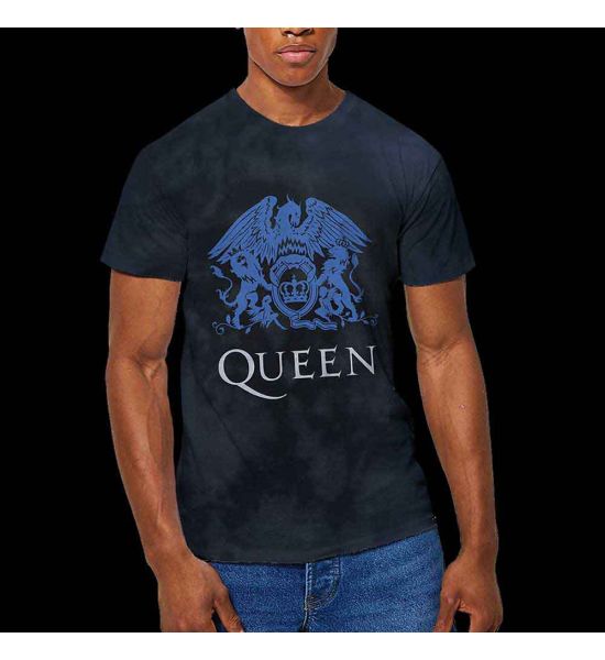 Queen: Blue Crest (Dip Dye, Dye Wash) - Dip-dye On Black T-Shirt