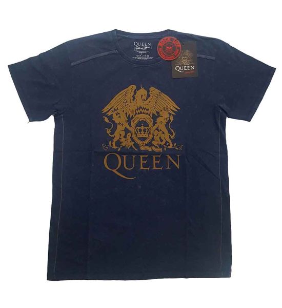 Queen: Classic Crest (Snow Wash, Dye Wash) - Navy Blue T-Shirt