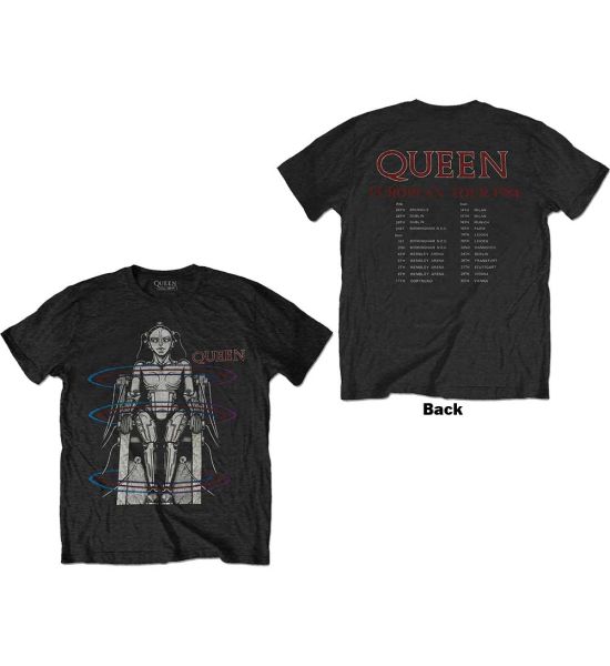 Queen: European Tour 1984 (Back Print) - Black T-Shirt