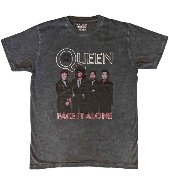 Queen: Face it Alone Band (Dye Wash) - Black T-Shirt