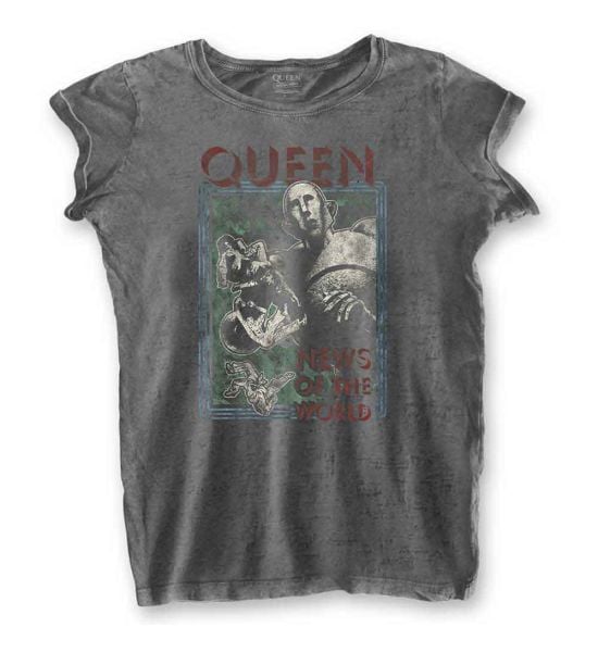 Queen: News of the World (Burnout) - Ladies Charcoal Grey T-Shirt