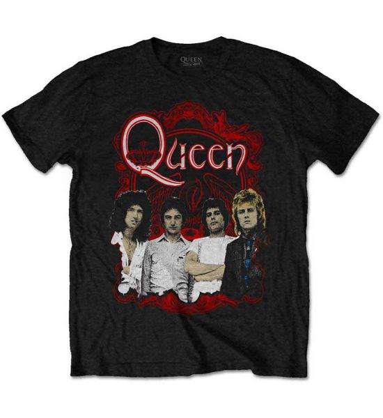 Queen: Ornate Crest Photo - Black T-Shirt