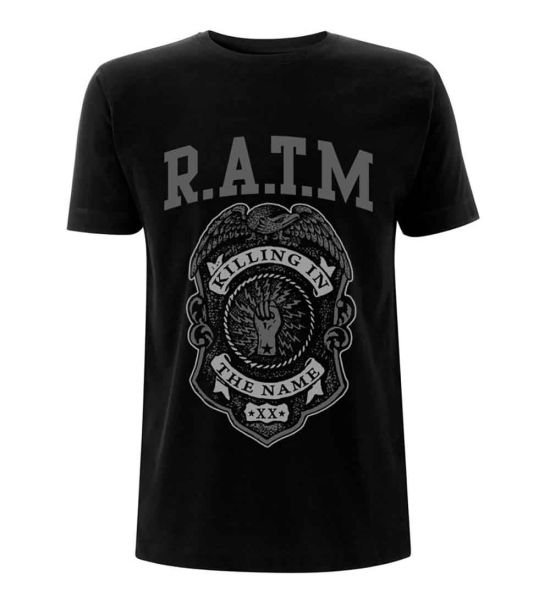 Rage Against The Machine: Grey Police Badge Black T-Shirt