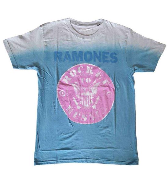 Ramones: Rocket To Russia (Dip Dye, Dye Wash) - Blue T-Shirt