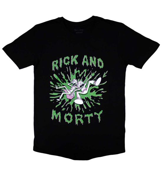 Rick & Morty: Green Splat - Black T-Shirt