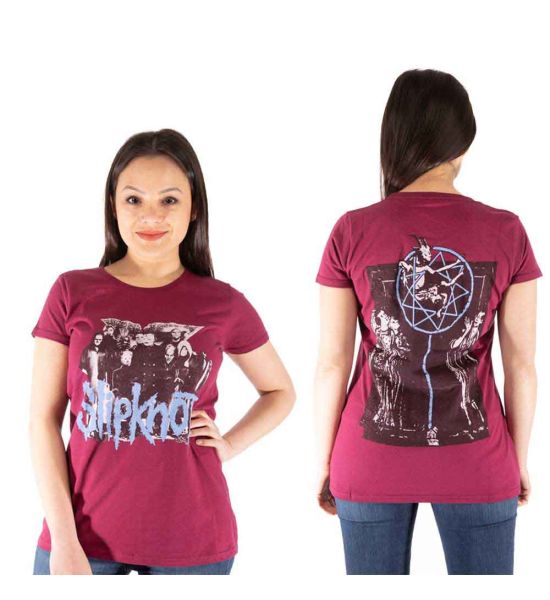 Slipknot: Goat Logo Demon (Back Print) - Ladies Maroon Red T-Shirt