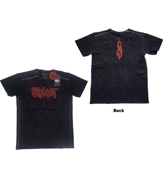 Slipknot: Logo (Back Print, Snow Wash, Dye Wash) - Black T-Shirt