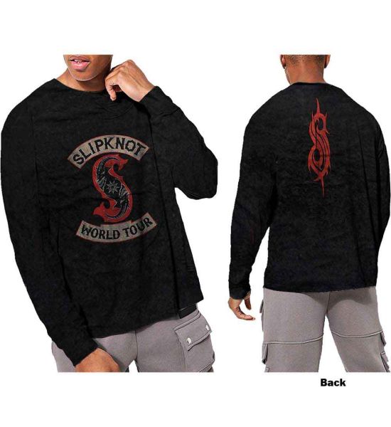 Slipknot: Patched Up (Dip Dye, Dye Wash) - Black Long Sleeve T-Shirt