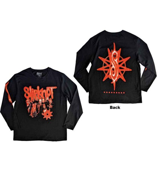 Slipknot: The End So Far Group Photo Tribal-S Nonagram (Back Print, Sleeve Print) - Black T-Shirt