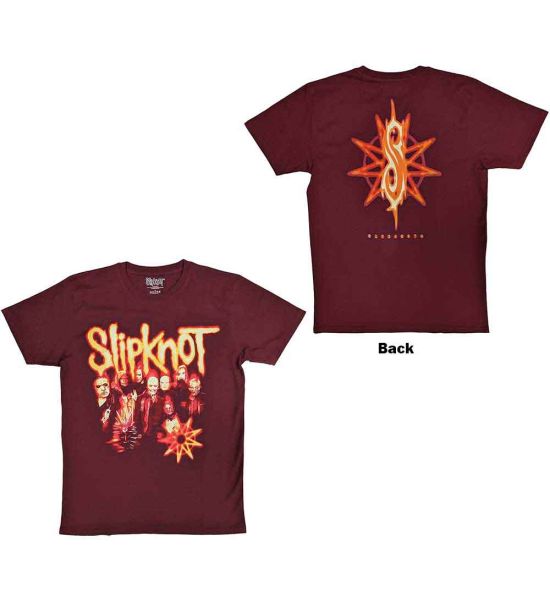 Slipknot: The End So Far Group Photo Tribal S Nonogram (Back Print) - Maroon Red T-Shirt