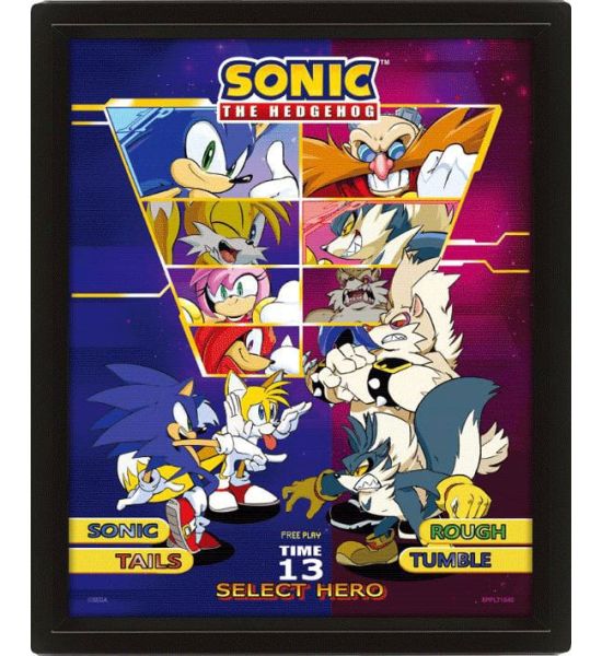 Sonic The Hedgehog: Select Your Fighter 3D Lenticular Framed Poster (26cm x 20cm) Preorder