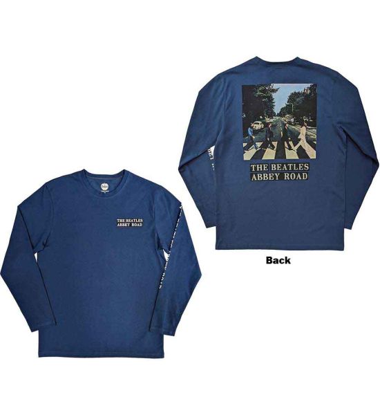 The Beatles: Abbey Road (Back Print, Sleeve Print) - Denim Blue Long Sleeve T-Shirt